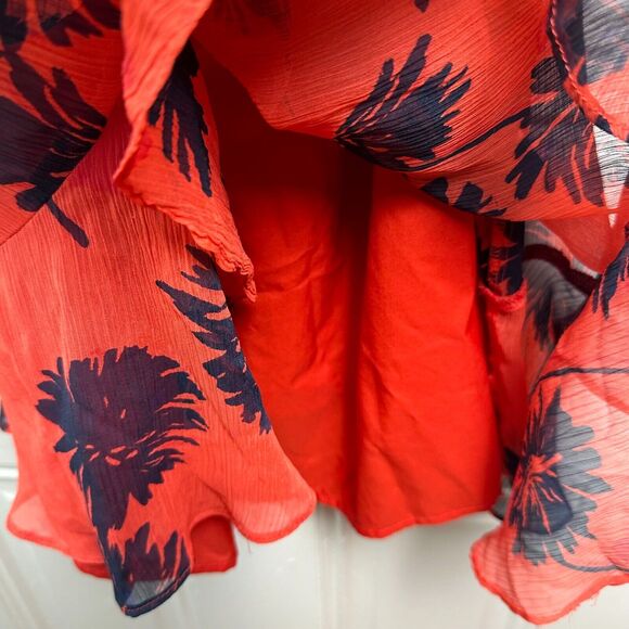 Donna Morgan Mini Dress Womens 16 Orange Navy Floral Off Shoulder Flowy Beachy - Picture 5 of 9